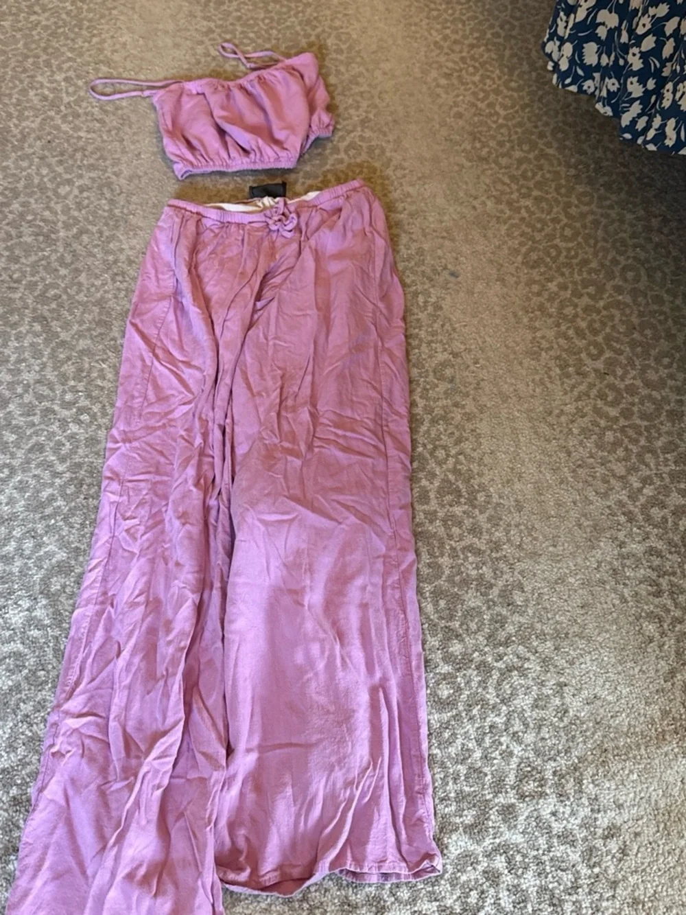 Kittenish pink Crop Top and Wide-Leg Pant Set
